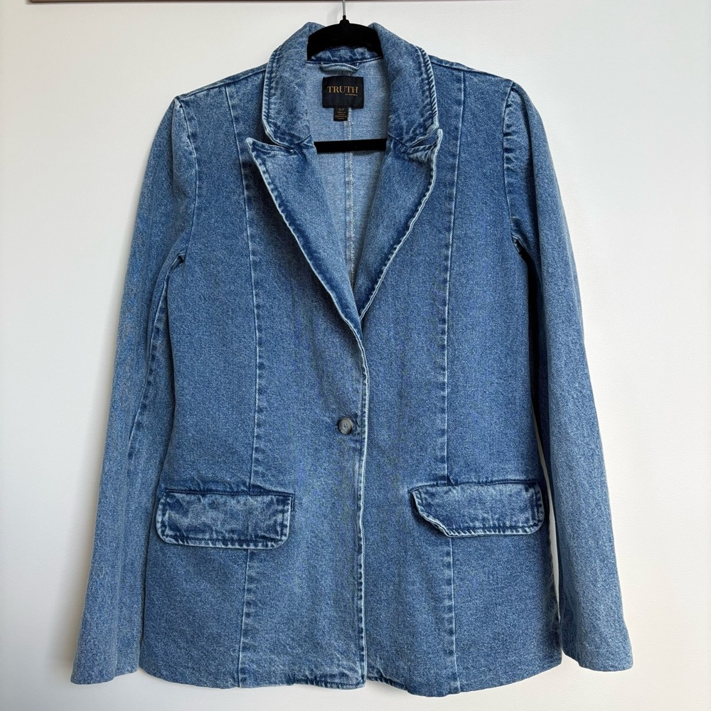 Denim Blazer Jacket Blue Fitted Tailored Casual Chic, Women’s Small, Truth Brand